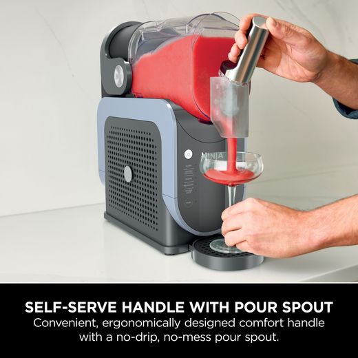 Ninja SLUSHi FS301UK Frozen Drink Maker, Arctic Blue and Grey – self-serve handle