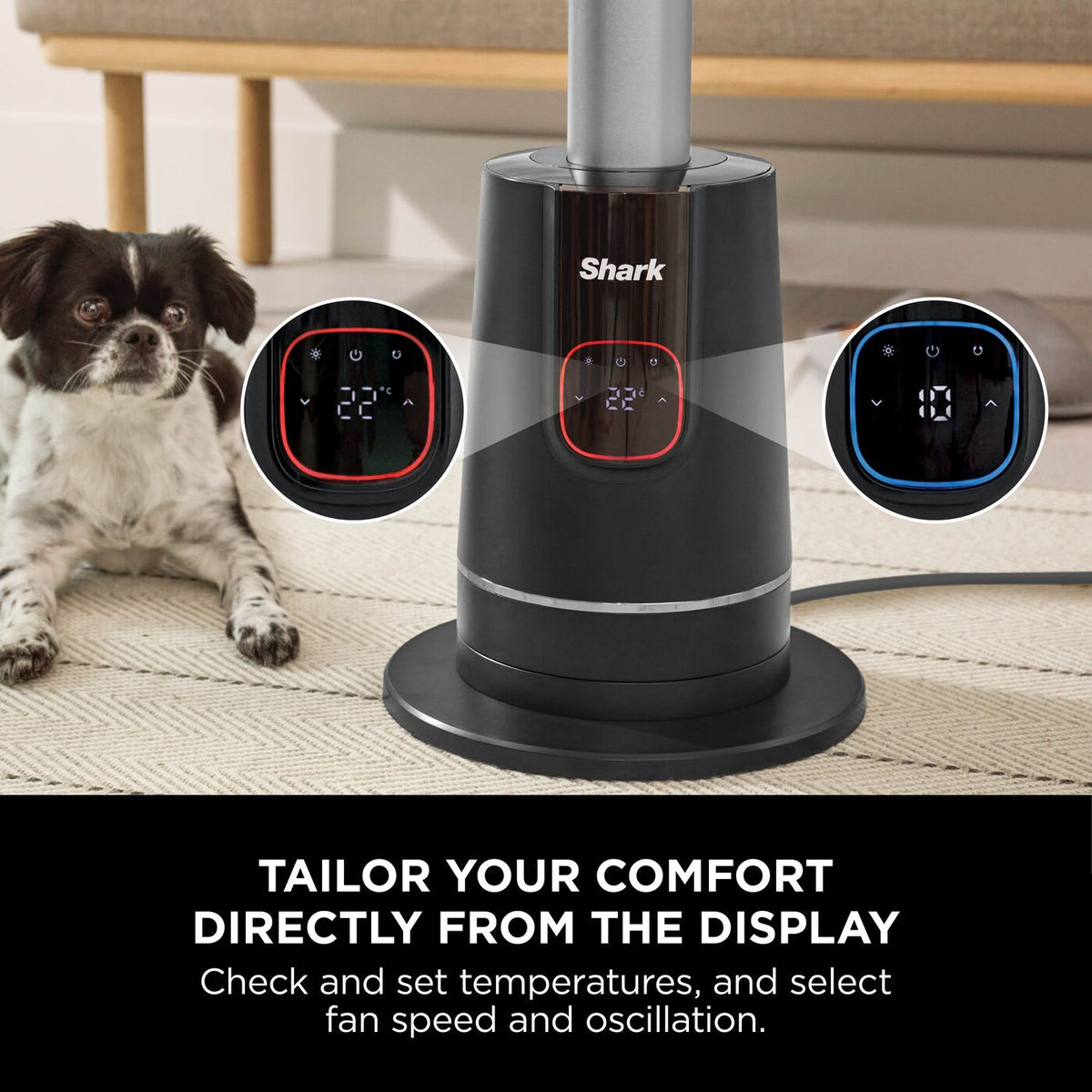 Shark TurboBlade Cool + Heat – Charcoal – temperature and speed display